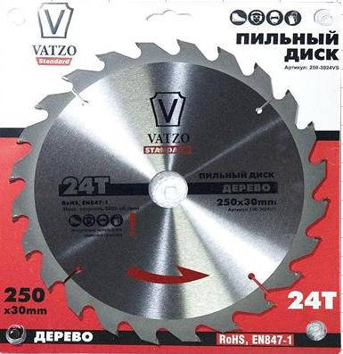 

Диск пильный 250х30х24z VATZO TOOLS по дереву с твердосплавными напайками
