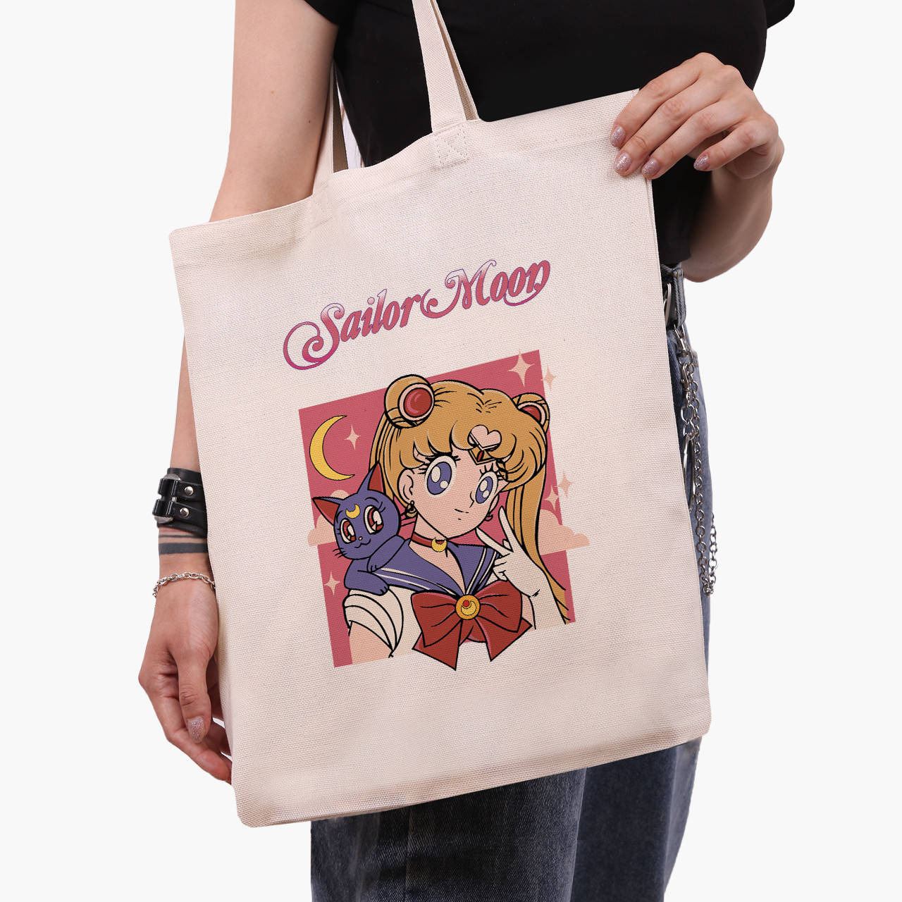 

Эко сумка Сейлор Мун (Sailor Moon) (9227-2659) бежева классическая, Белый