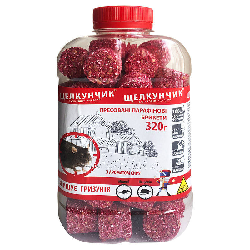 

Отрава для грызунов (крыс и мышей) "Щелкунчик" (320 г), парафиновые брикеты с сыром, Украина