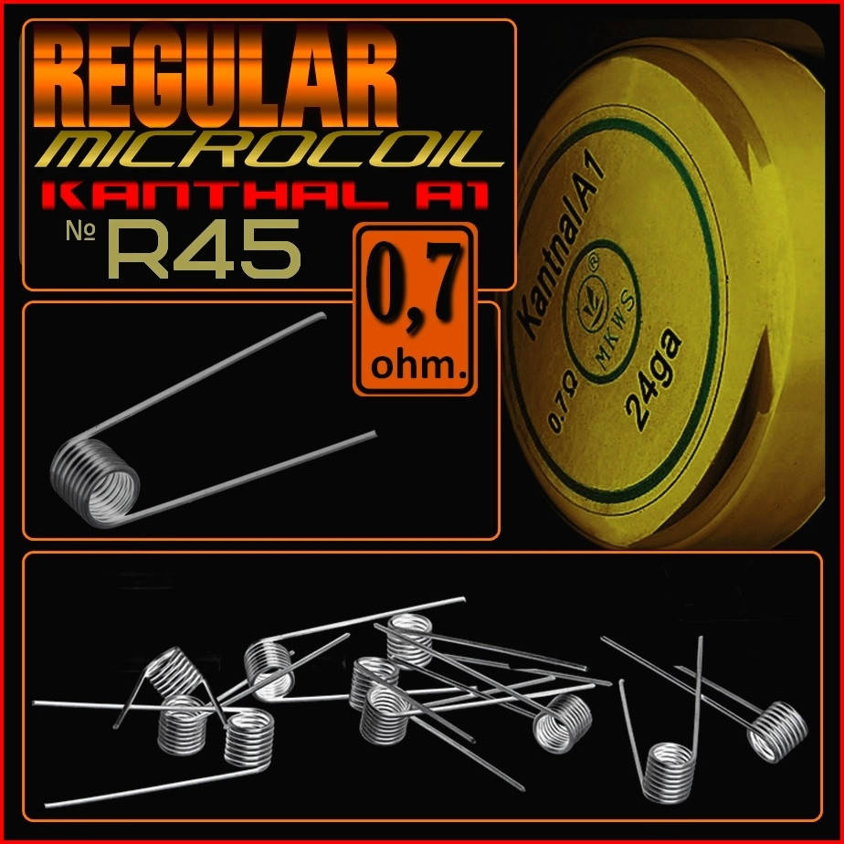 

R45 Regular microcoil. Преднамотанная спираль 0.7 ом. Kanthal A1 0.5mm.
