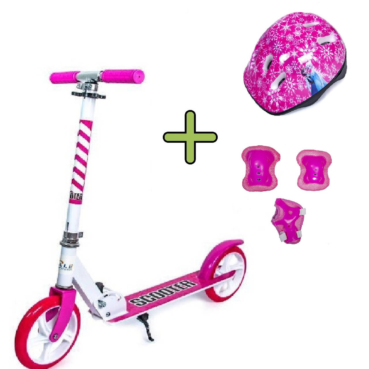 

Детский складной САМОКАТ + ЗАЩИТА + ШЛЕМ Scooter 460. Бело-Розовый цвет