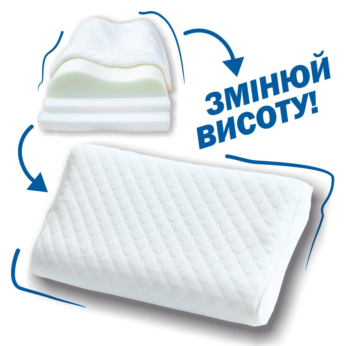 

Трехслойная ортопедическая подушка с эффектом памяти 50х32см Olvi J2503, Белый