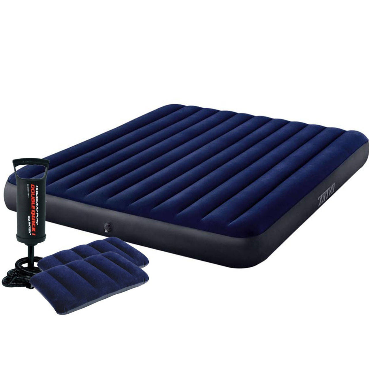 

Матрас Intex надувной двухместный велюровый, кровать с подушками и насосом 152х203х25 см (64765) Intex самая