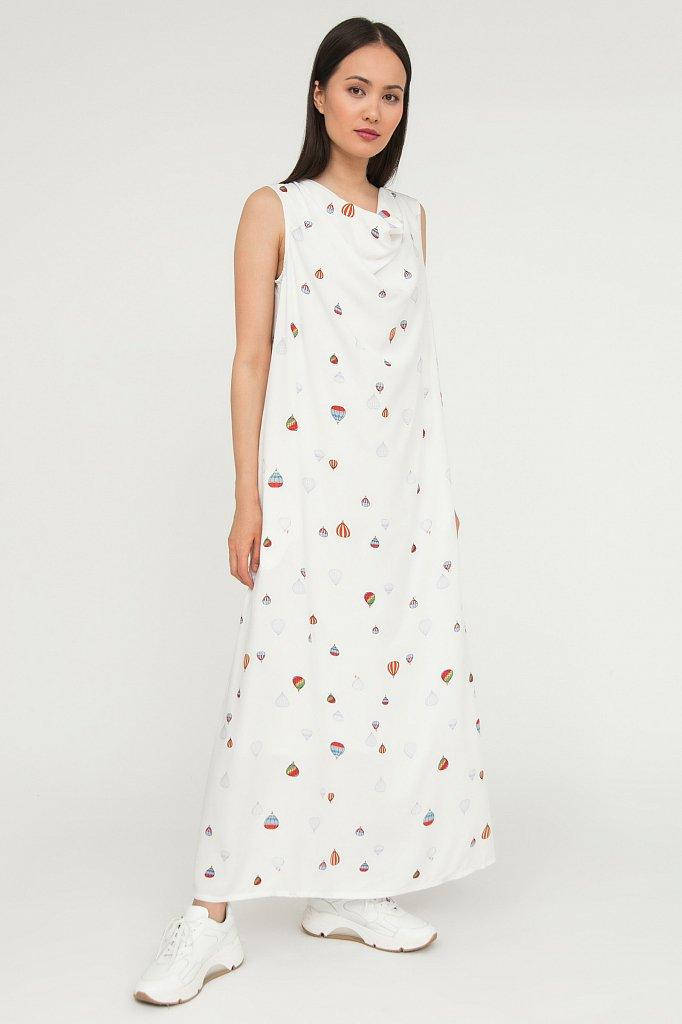 

Длинное летнее платье свободного кроя Finn Flare S20-14096-201 из вискозы белое S