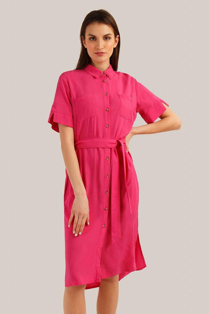 

Летнее платье-рубашка с поясом Finn Flare S19-14062-811 розовое