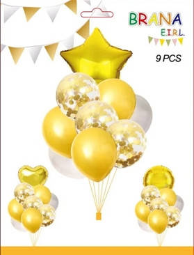 

Набор фольгированных и латексных шаров 9 шаров ЗОЛОТО
