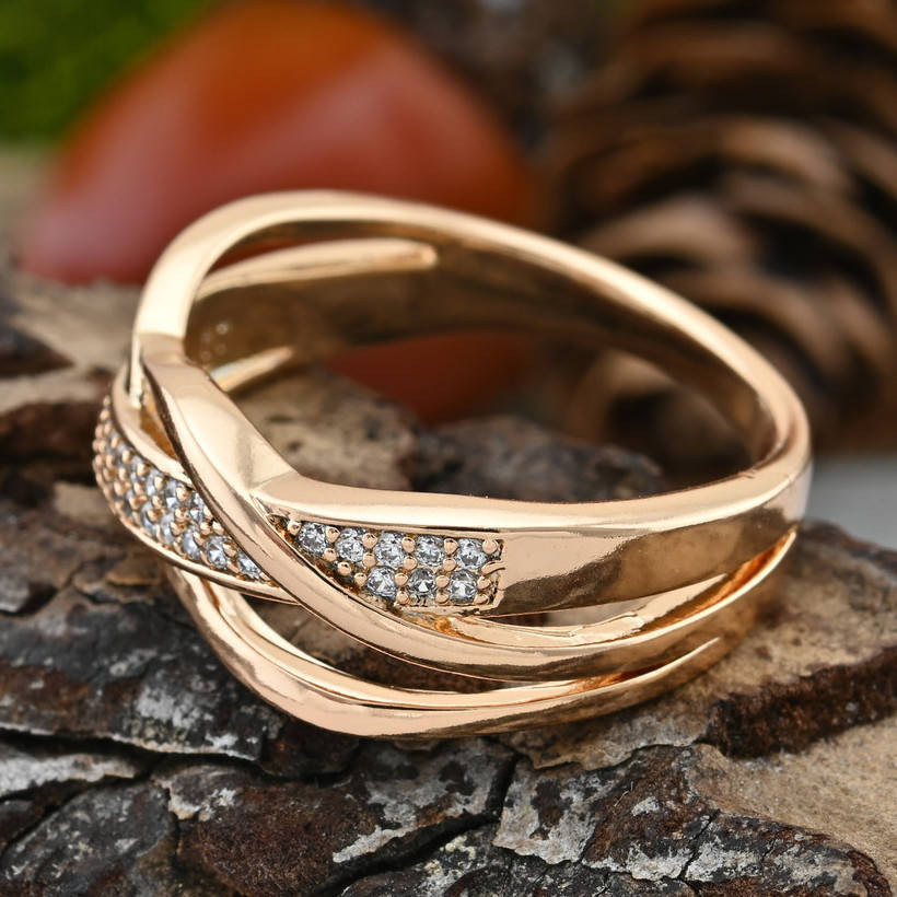 

Кольцо Xuping 14831 ширина 7 мм белые фианиты позолота 18К размер 20