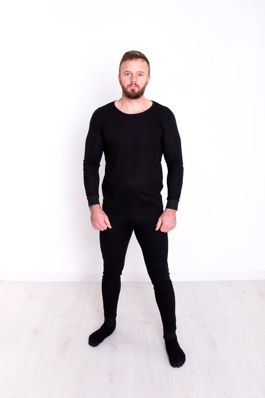 

Термобелье мужское молодежное двухслойное Calvin Klein термокофта и штаны для мужчин черного цвета размер L, Черный