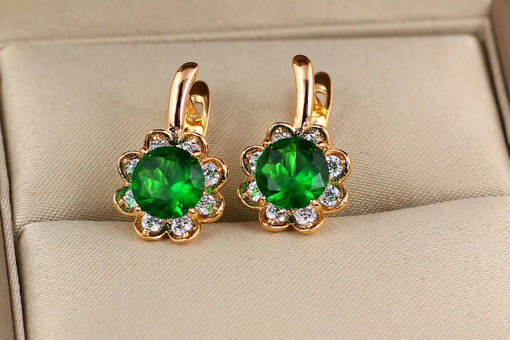 

Серьги Xuping Jewelry зеленый пион 1.7 см золотистые