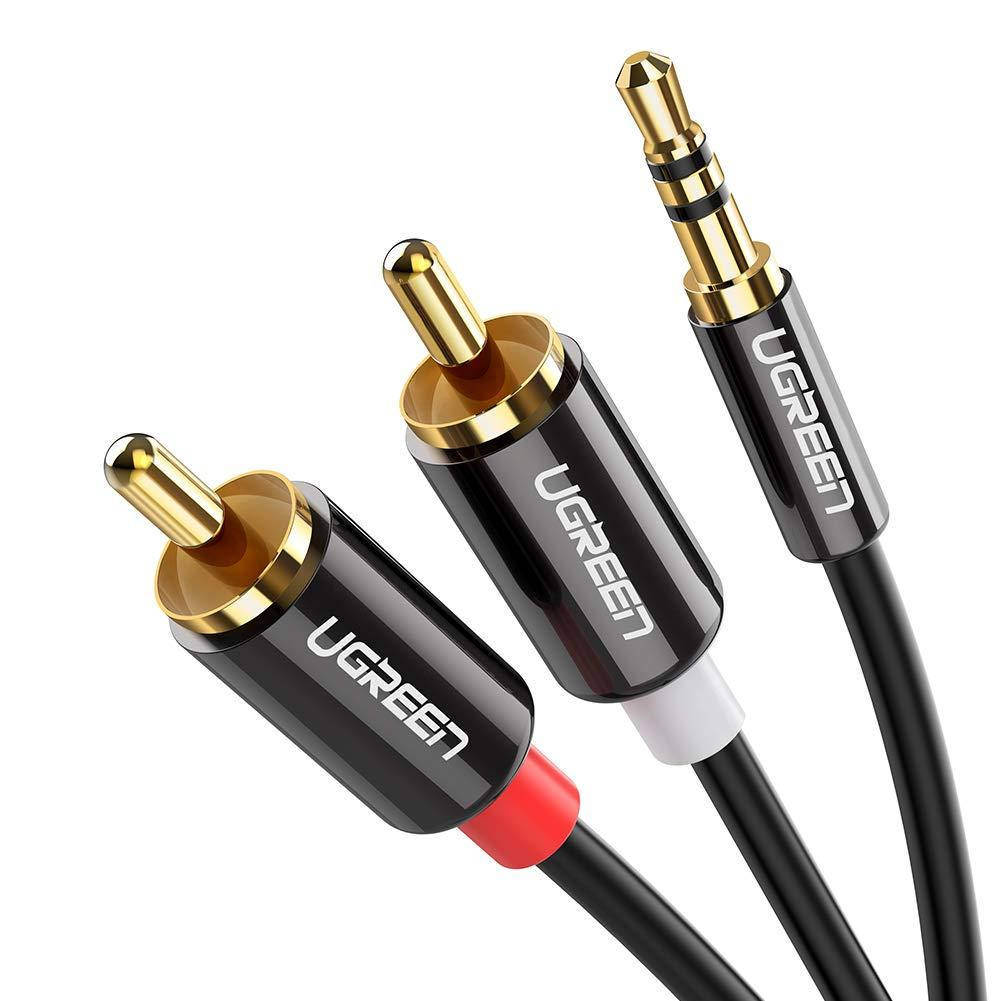 

Кабель аудио UGREEN 3.5 mm to 2RCA стерео разветвитель 0.5М (AV116), Черный