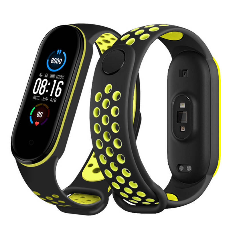 

Ремешок для фитнес-браслета Xiaomi Mi Band 5 и 6 Nike Design Black with lime