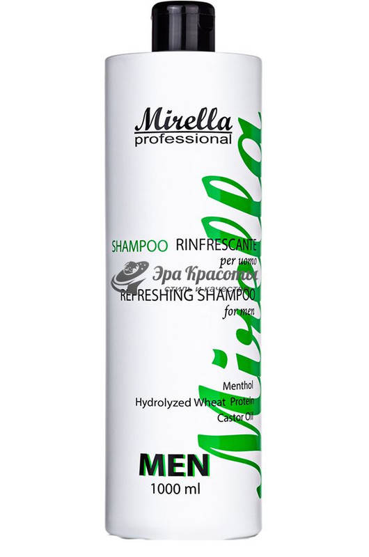 

Шампунь для мужчин с ментолом и касторовым маслом Shampoo Mirella Professional, 1000 мл