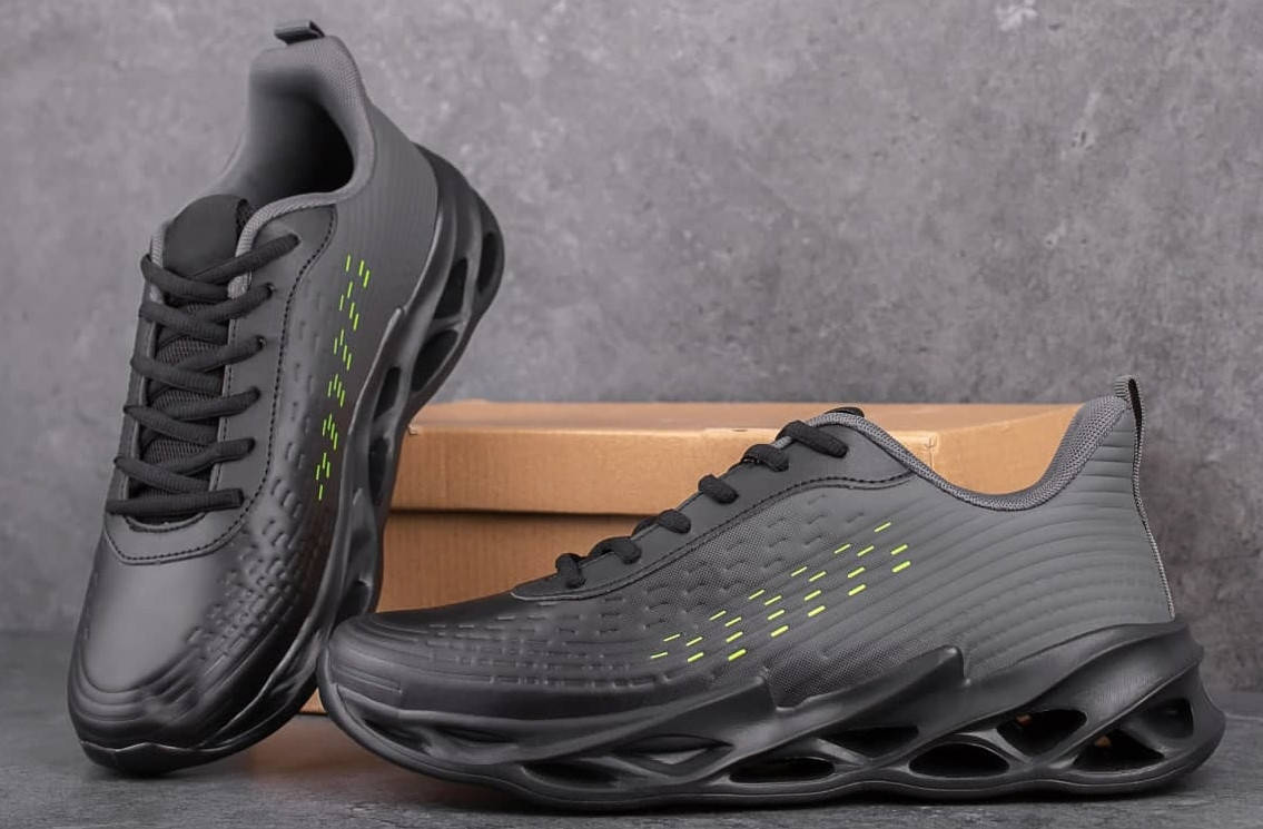 

Кроссовки стильные мужские весенние молодежные экокожа, модные массивные кроссы демисезонные черно-серые, Черный