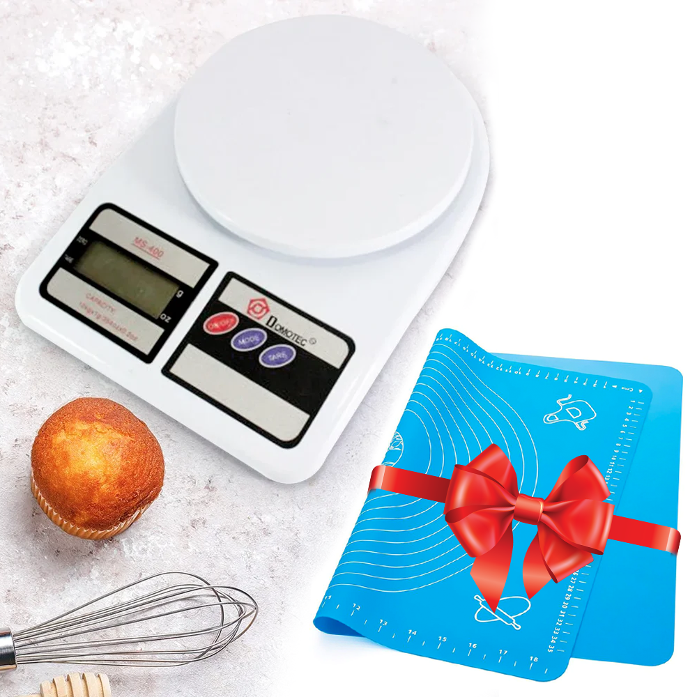 

Весы кухонные Domotec MS-400 до 10 кг + Подарок Силиконовый коврик 40см*30см для раскатки и выпечки