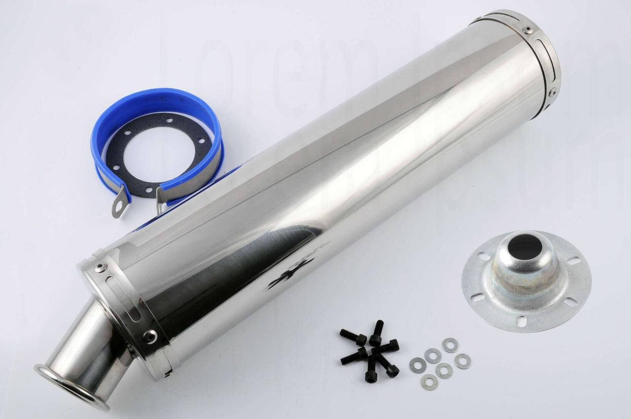 

Прямоток на мотоцикл 420*100mm, креп. Ø78mm (нержавейка, хром, прямоток, mod:11)