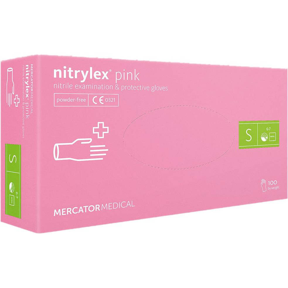 

Перчатки нитриловые Nitrylex Pink S нестерильные неопудренные (50 пар/уп) розовые, Розовый