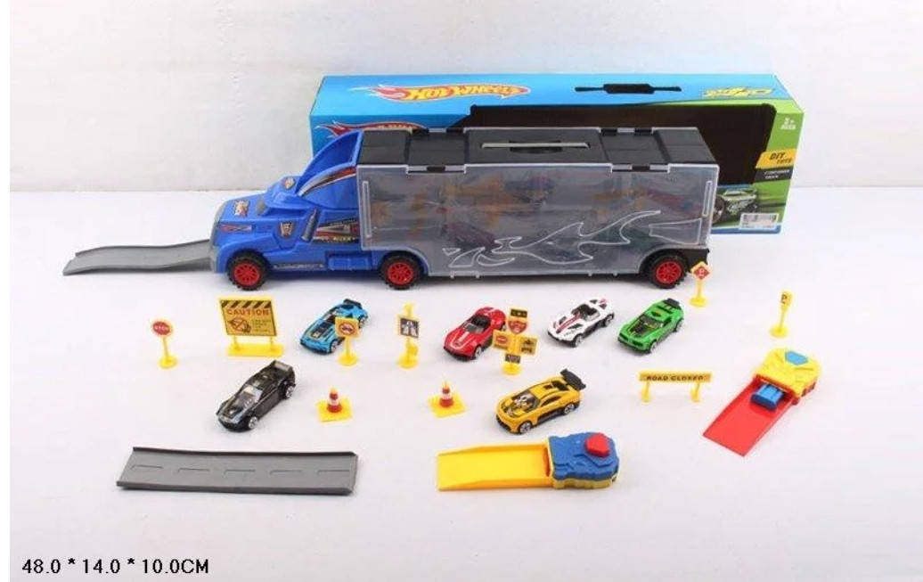 

Трейлер Hot Wheel SC71 в комплекті з машинками, коробка 48*13,4*10,5 см Хот Вилс