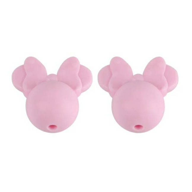 

Микки с бантиком бусина силиконовая Розовый baby pink