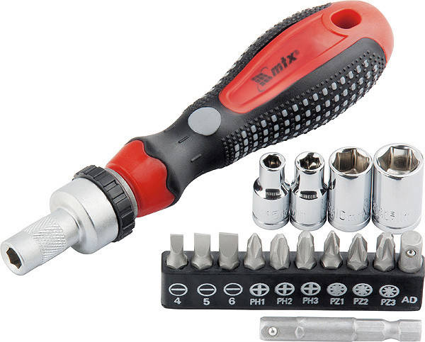 

Отвертка реверсивная с набором бит и насадок торцевых, CrV, 1/4 ", 16шт MTX 113329