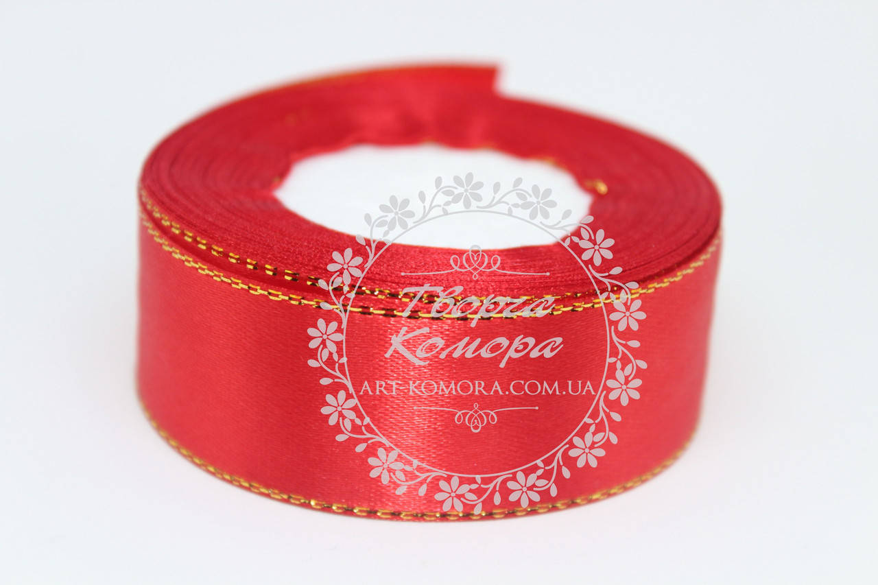

Атласная лента с люрексом, красная, 2,5см