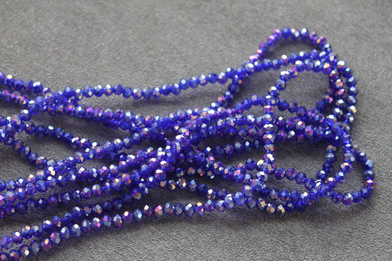 

Бусина хрустальная, 3\4 мм, нить, синие с переливом