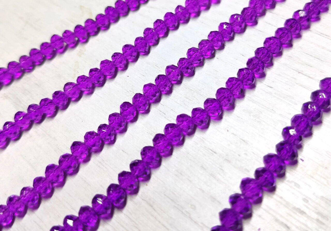 

Бусины хрустальные (Рондель) 6х4мм пачка - 85-95 шт, прозрачные пурпурные (сп7нг-8924)