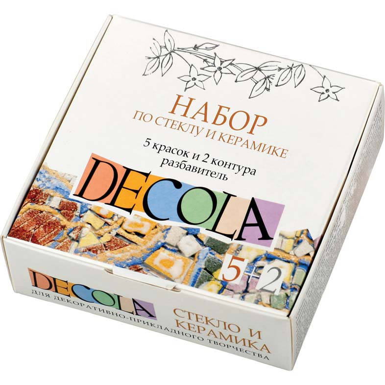 

Набор DECOLA по стеклу и керамике: краски акрил. 5*20мл, контуры в тубе2*18мл , разбав ЗХК