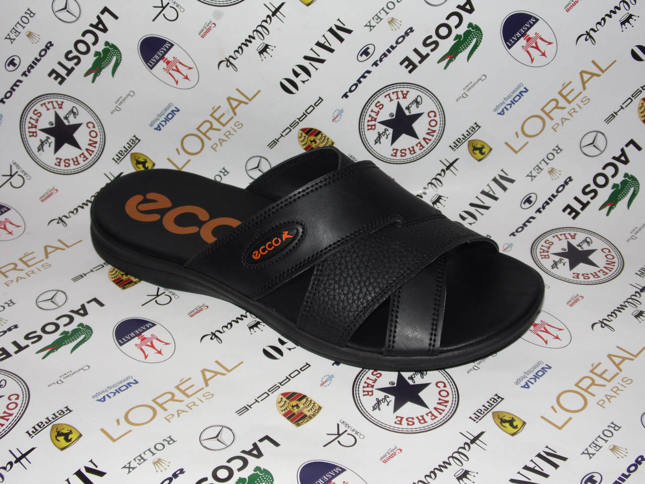 

ECCO XK мужские кожаные шлёпанцы черные, Черный