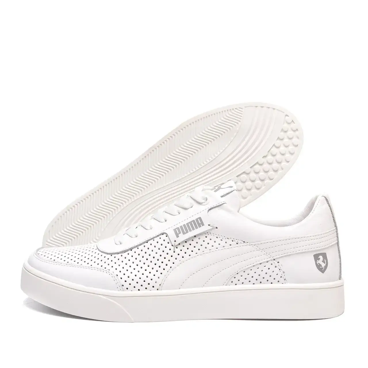 

Мужские летние кожаные кеды белые Puma FERRARI перфорация, Белый