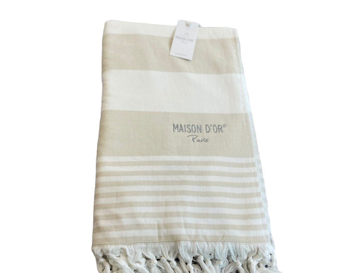 

Пляжное полотенце Maison Dor Primavera Beach Beige White хлопок 100-200 см кремовое