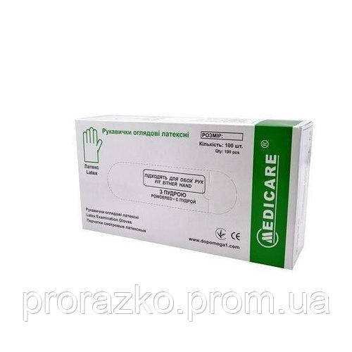 

Перчатки Medicare смотровые латексные нестерильные не припудренные M (50 пар/уп)
