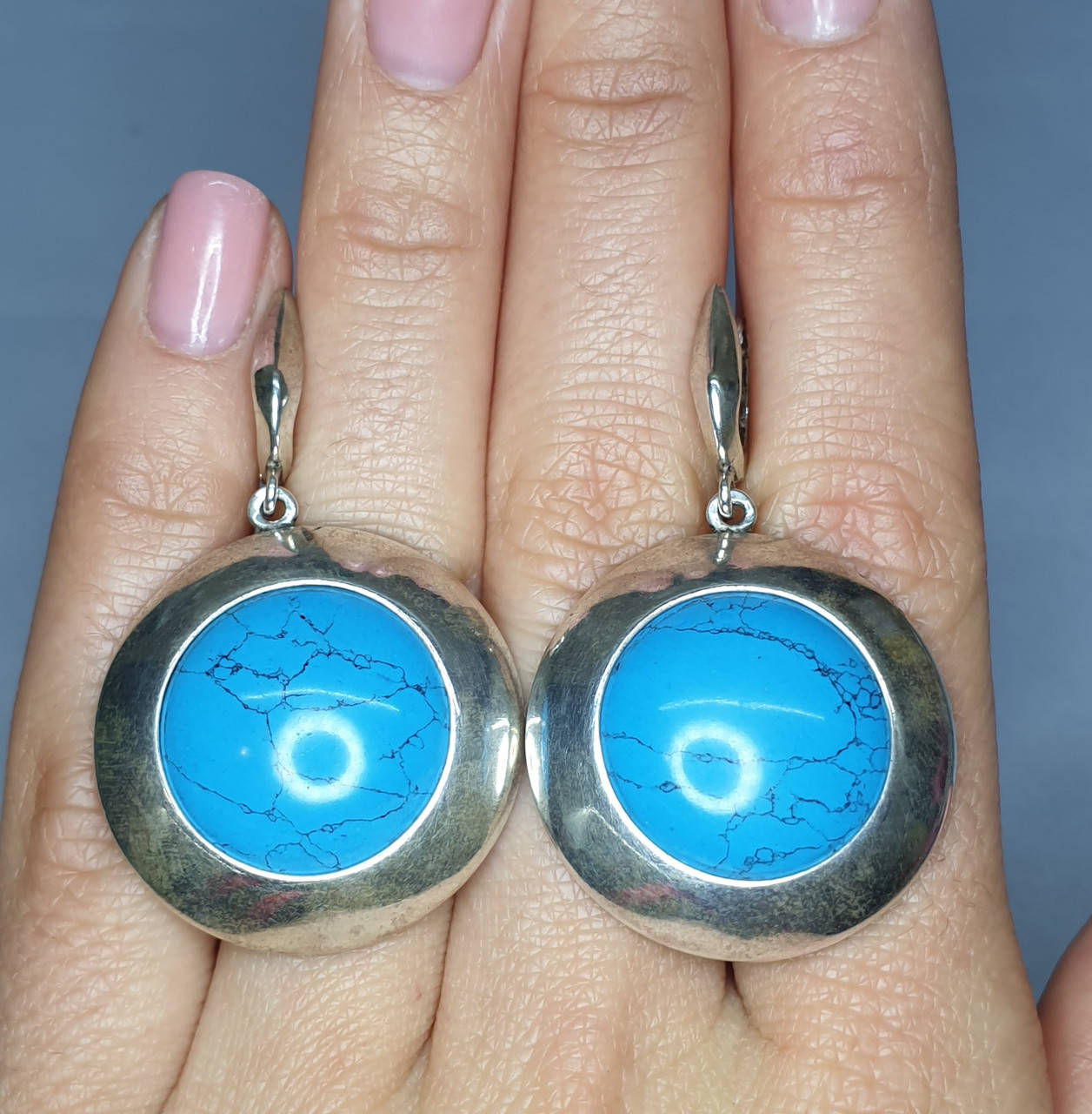 

Сережки серебряные с бирюзой 13,9 г