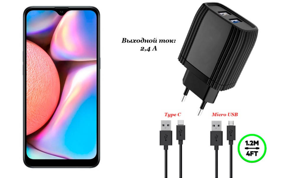 

Сетевое зарядное устройство для Samsung Galaxy A10s 2019 A107, Черный