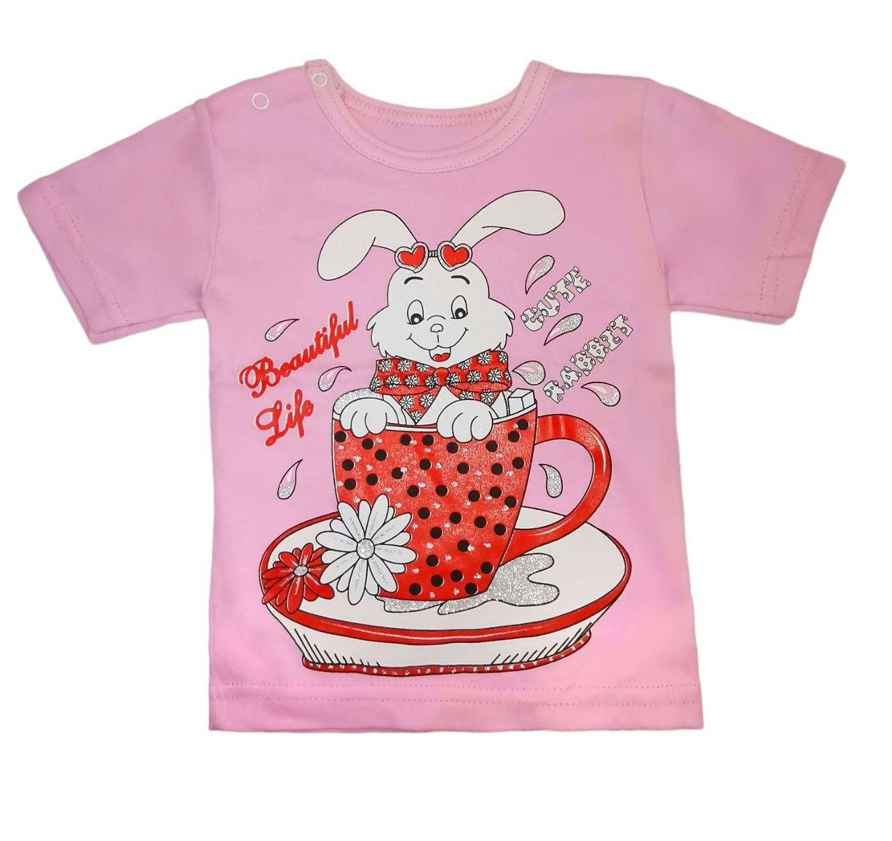 

Детская футболка для девочки с рисунком интерлок, Розовый