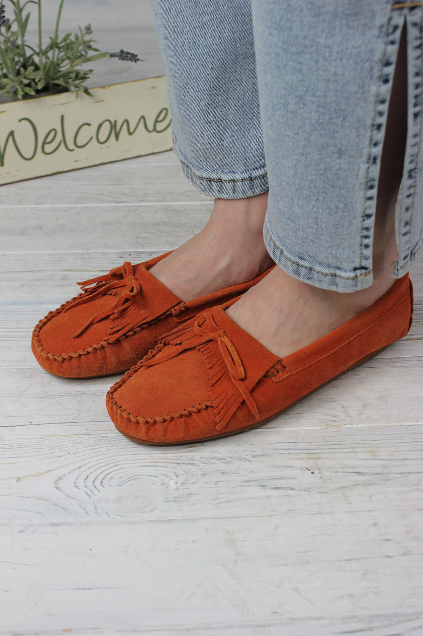 

Мокасины женские из экозамши оранжевые 39