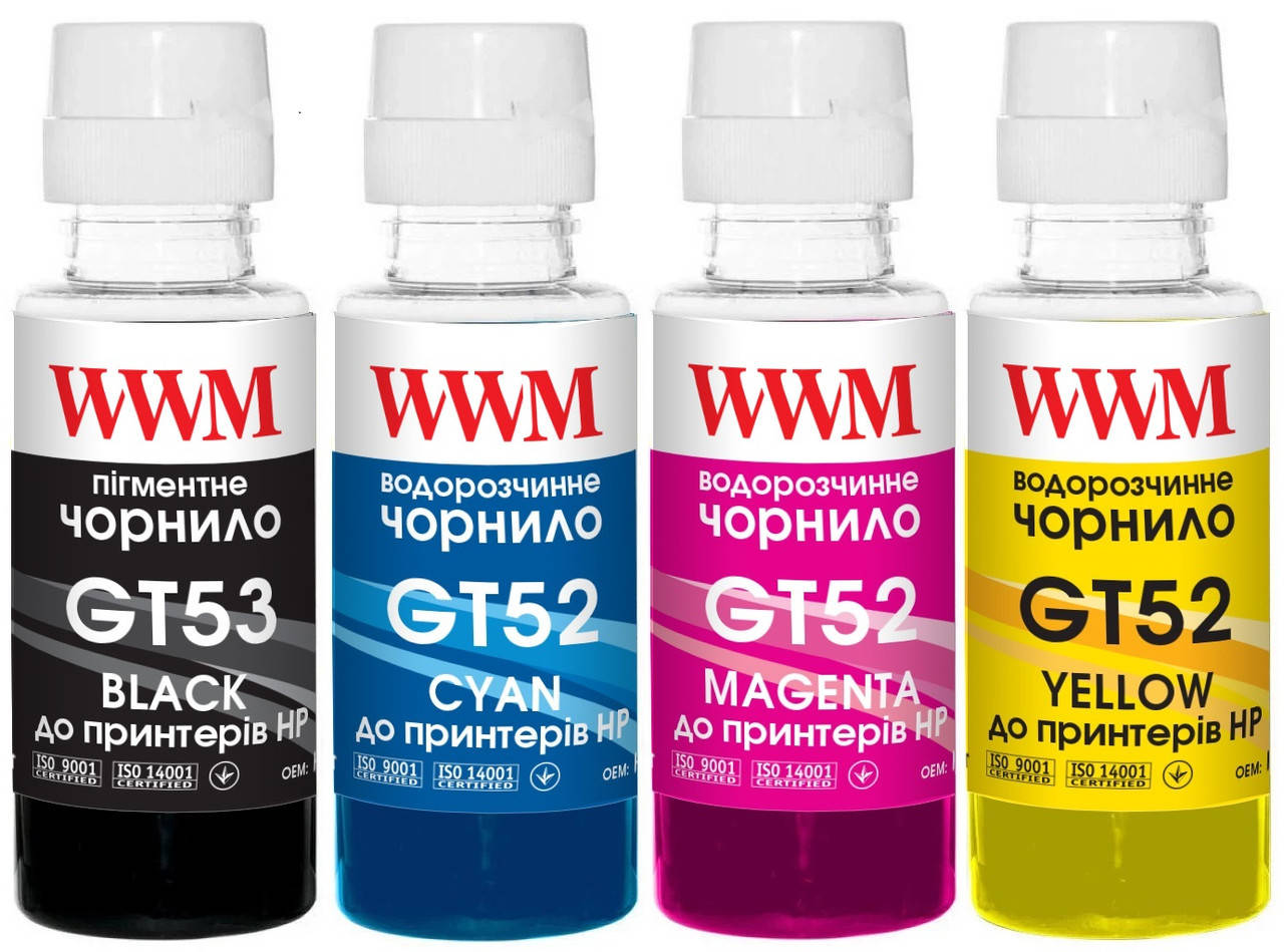 

Комплект чернил WWM GT52 для HP Jet Ink Tank 115 4х100г BP/C/M/Y Пигмент/Водорастворимые (GT53SET)