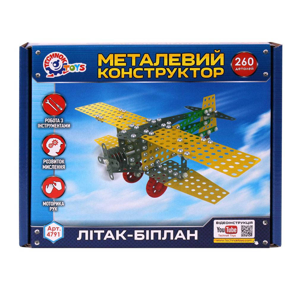 

Конструктор ТехноК Металлический конструктор Самолет-биплан, 260 дет.(4791), Желтый