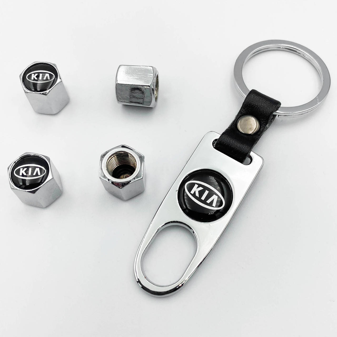 

Защитные колпачки на ниппеля KIA (КИА) c брелком Хром Антивандальные