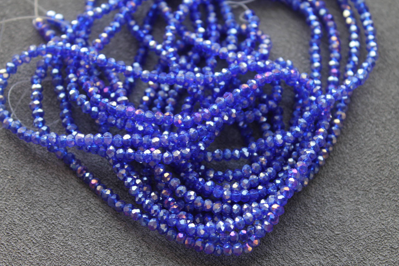 

Бусина хрустальная, 2 мм, нить, синий с переливом