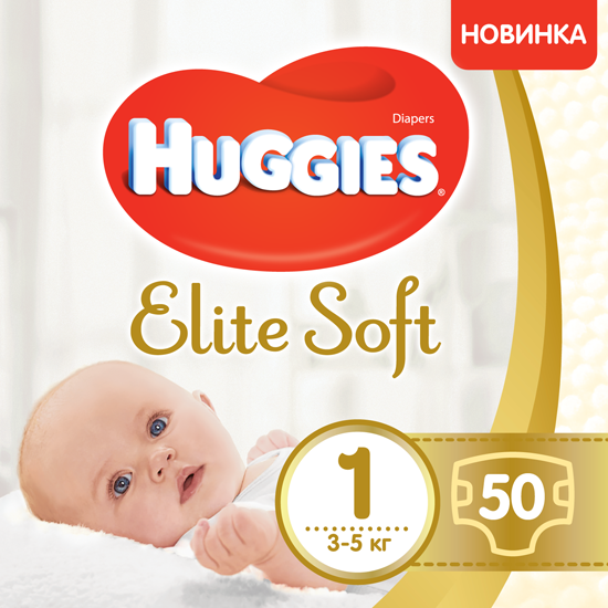 

Huggies Elite Soft підгузники дитячі 1 (2-5кг) 50шт