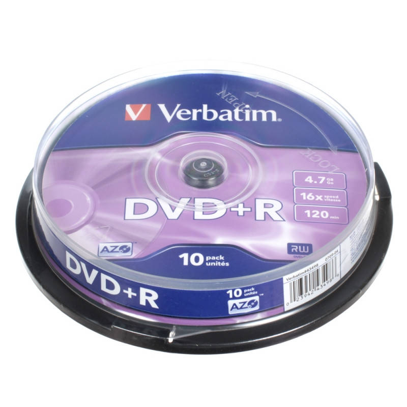 

VERBATIM DVD+R 4,7Gb 16x Cake 10 pcs Silver 43498