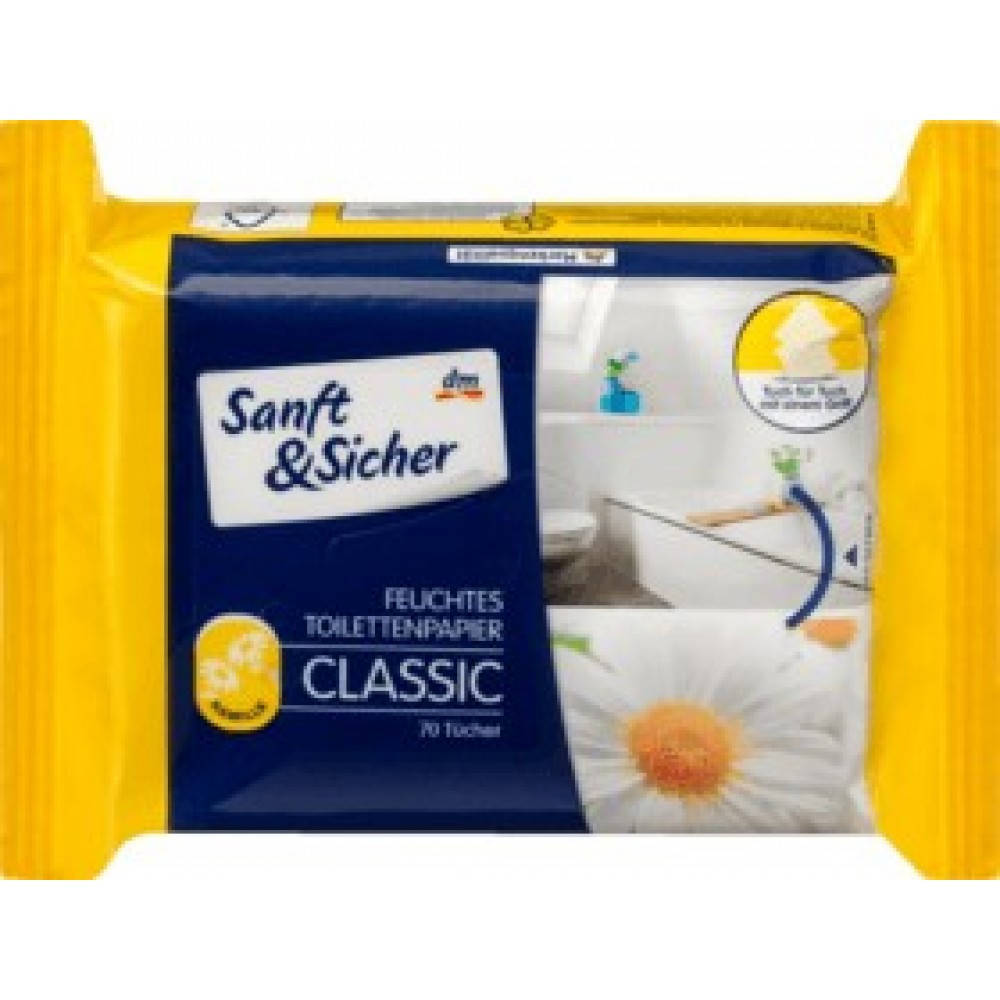 

Влажная туалетная бумага Sanft & Sicher Classic Kamille, 70 шт., Белый