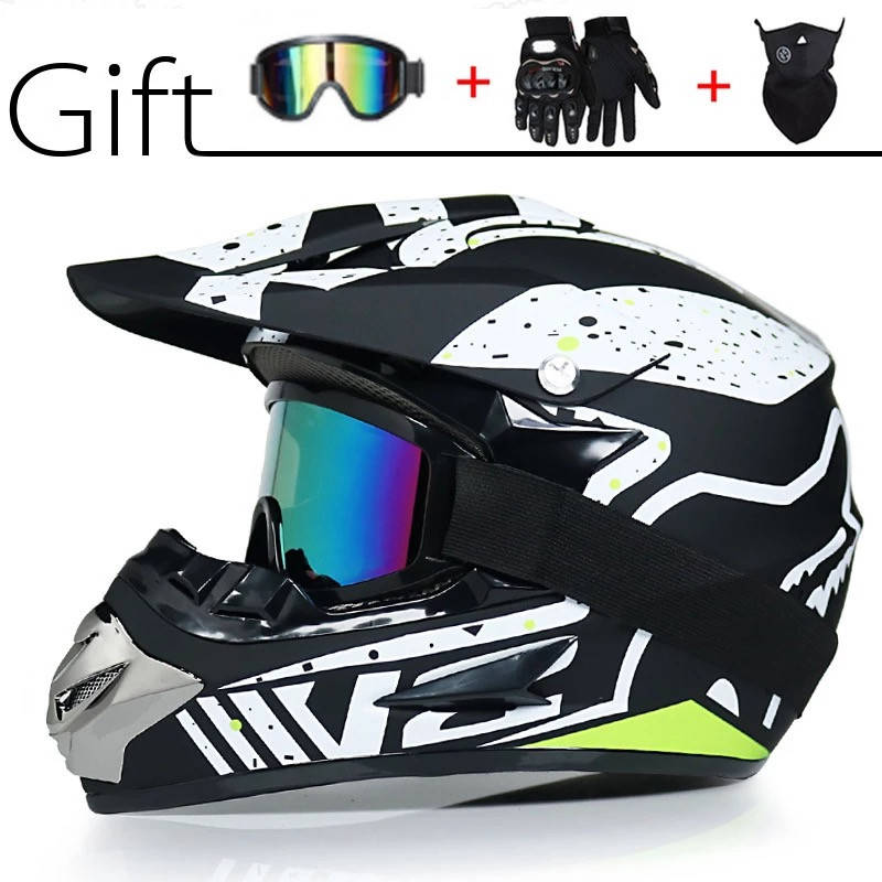 

КРУТОЙ Кроссовый шлем,фул фейс+ 3 ПОДАРКИ Очки+Перчатки+Балаклава