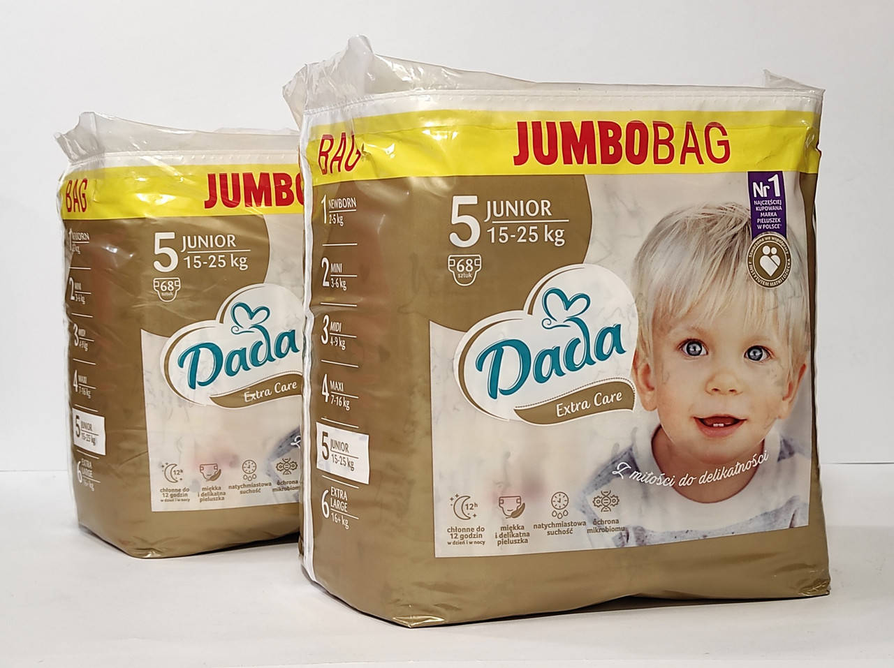 

Підгузки Dada Extra Care Jumbo Bag Розмір 5 Junior, 15-25 кг. 136 шт