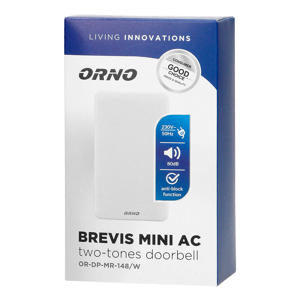 

Звонок 220V, дин / дон, 80дБ, 60W, ИР20, открытой установки, ORNO