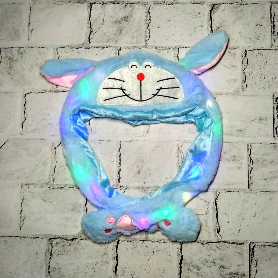 

Светящаяся шапка с двигающими ушками кигуруми, Котик, Голубой