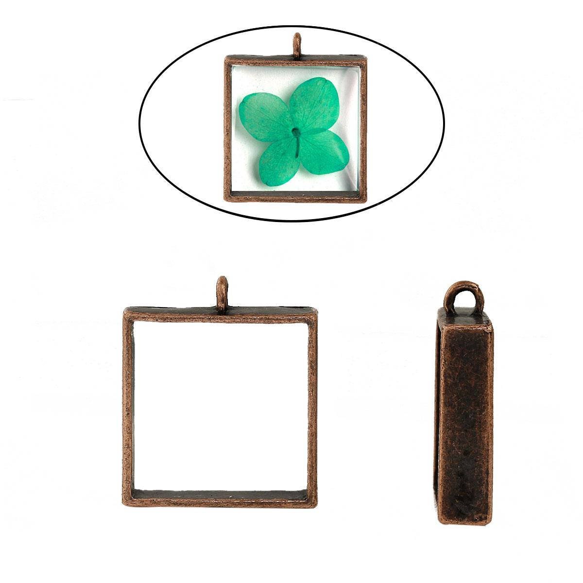 

Рамка для подвески из эпоксидной смолы, Квадрат, Цинковый сплав, Медь, 33 мм x 28 мм