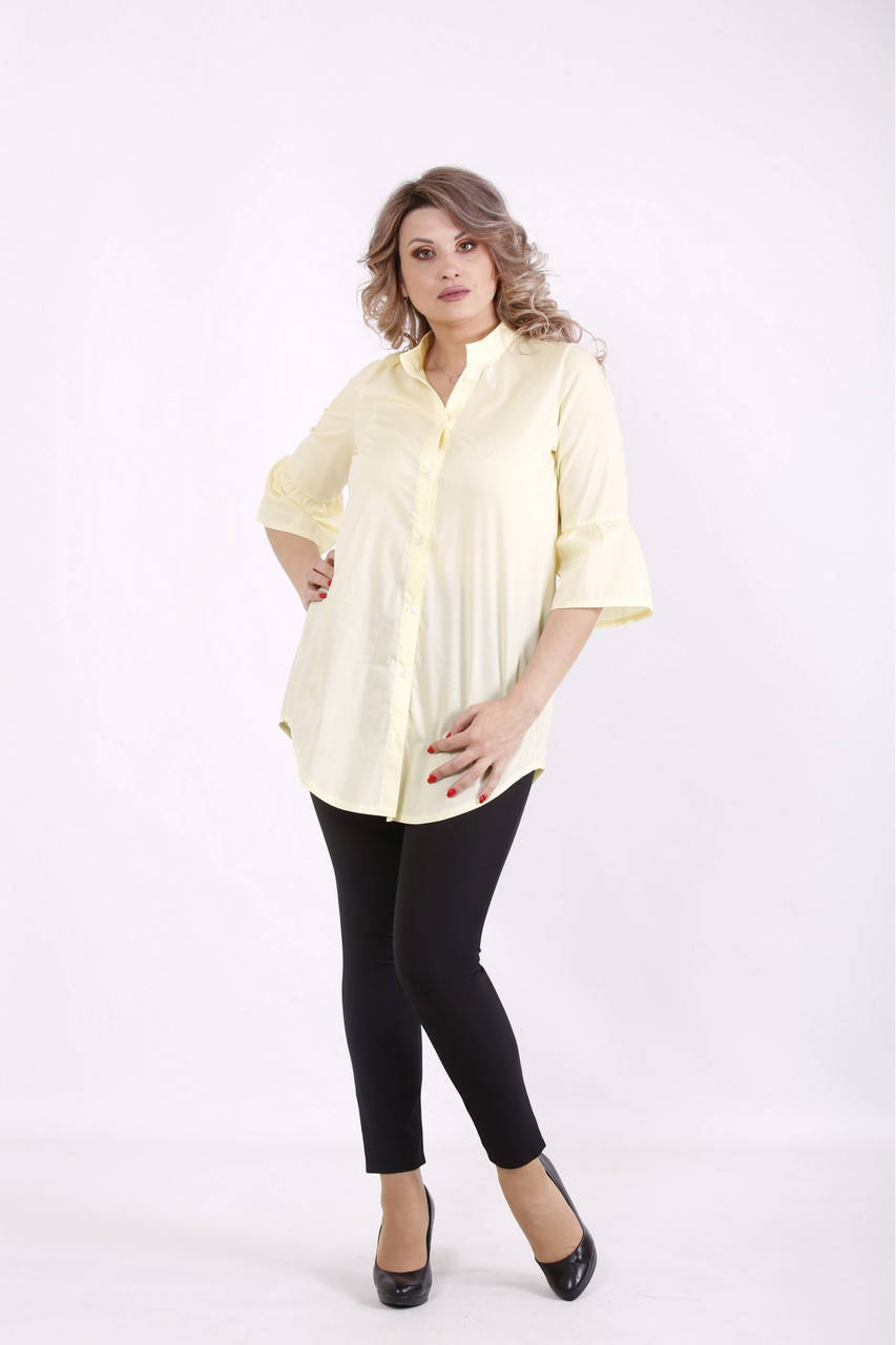 

Желтая рубашка из поплина женская офисная большого размера 42-74. 01557-2 52