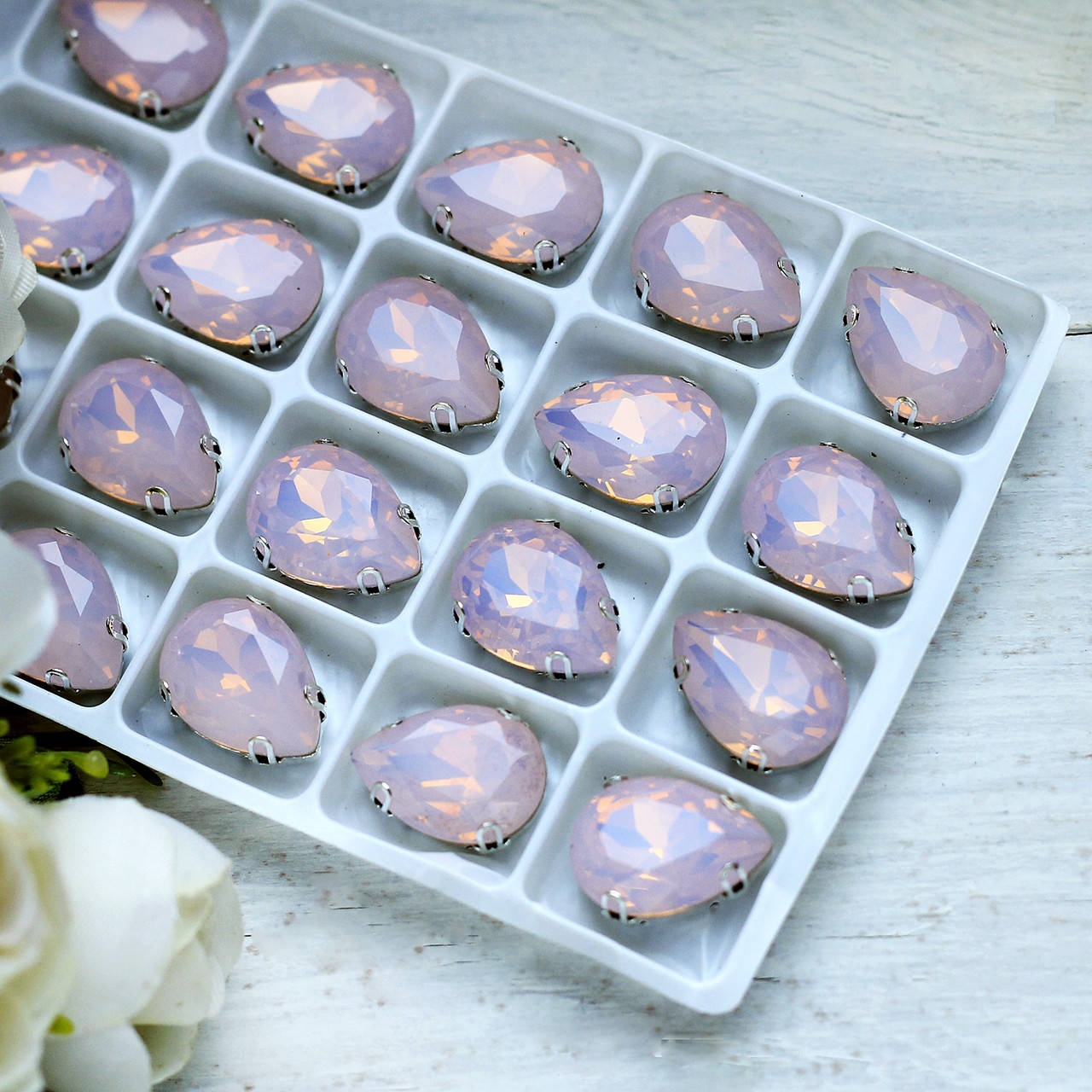 

Стразы Капли в оправе Розовый опал 10*14 мм