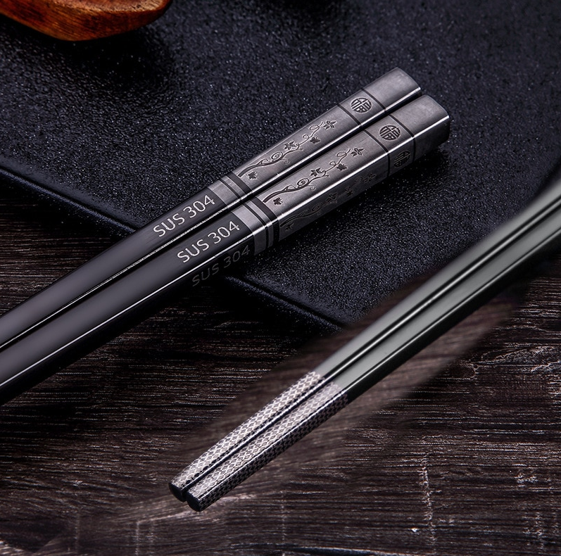 

Премиум Китайские Японские Палочки "Цветущая Слива" Для Еды Суши с лазерным узором Чёрные нержавейка